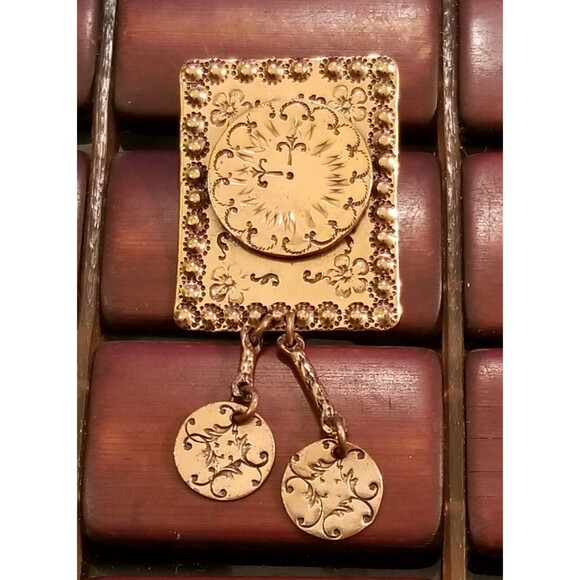 Vintage Signed Gret Barkin Hand Wrought Bronze Clock Brooch 1.2"x2.8" - Picture 1 of 3
